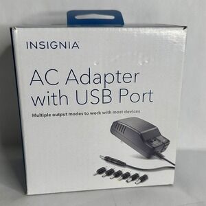 Insignia Universal AC Adapter Black With USB Port Multiple Output Modes New